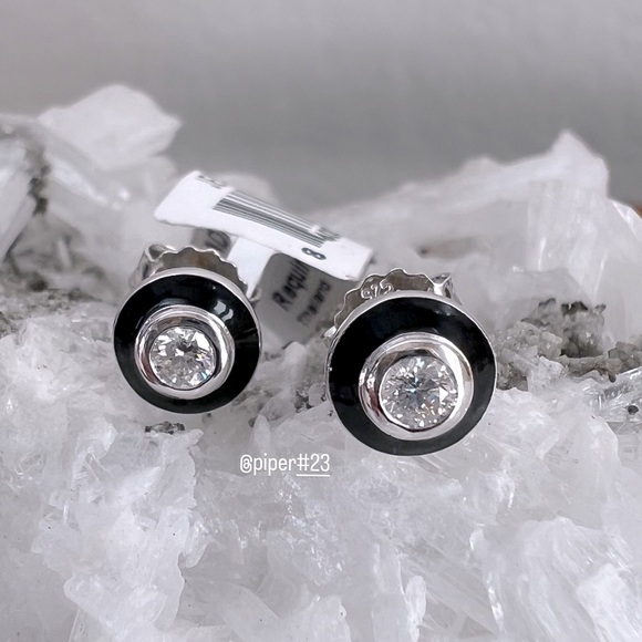 NWT Judith Ripka JR TWO Adrienne Diamond and Black Enamel Stud Earrings - Picture 4 of 13